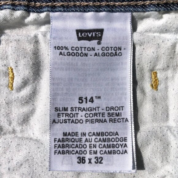 Levi's 514 Jeans Slim Straight Leg Men 36 32 Medium Blue Wash Back Zip Pockets - Picture 15 of 16